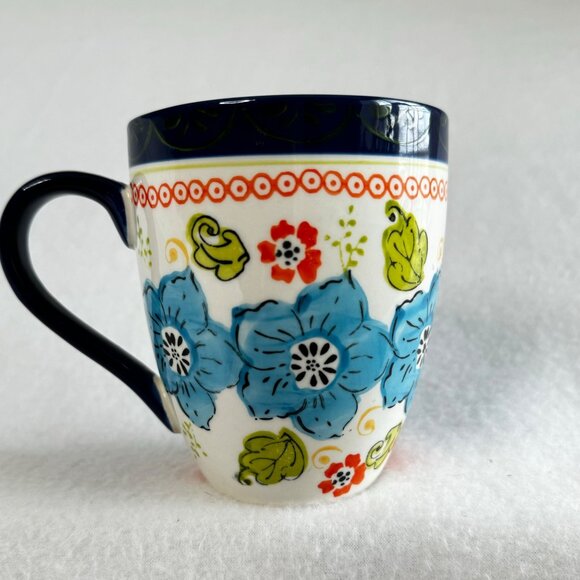 Dutch Wax Coastline Imports Coffee Tea Cup Mug Hand Painted Blue Floral READ - Picture 3 of 8